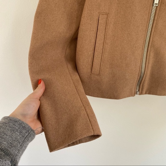 GAP Tan/Camel Wool Blend Moto Jacket | Cropped Fit | Chambray Lining | Like New - Picture 4 of 8